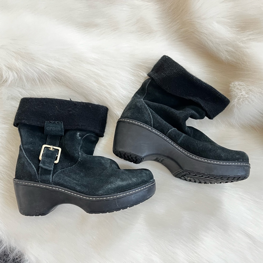 Crocs suede heeled ankle boots
